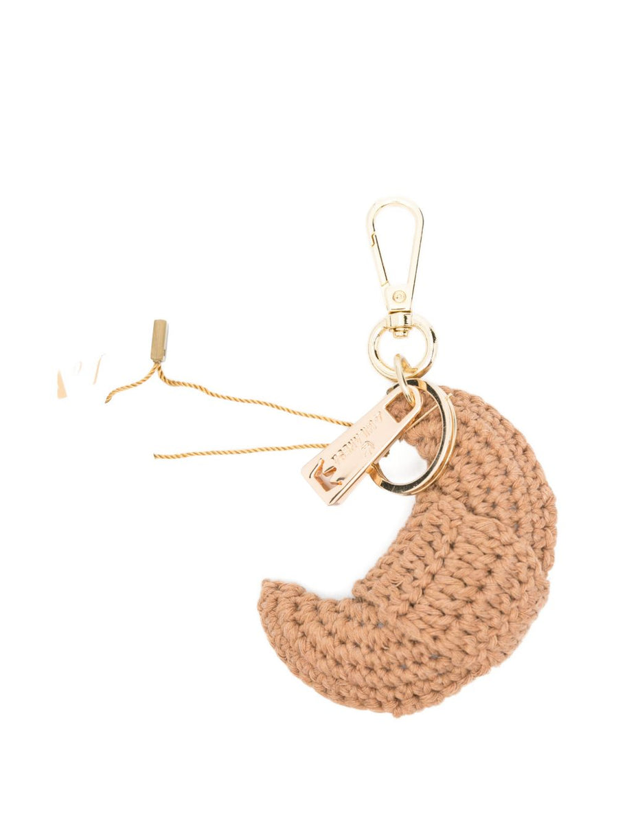 La Milanesa Croissant Charm Crochet Bag Accessory For Women Handmade Whimsical Brown