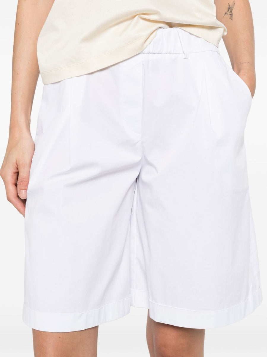 Via Masini 80 Cotton Bermuda Shorts For Women White Versatile With Elastic Waistband And Slip Pockets