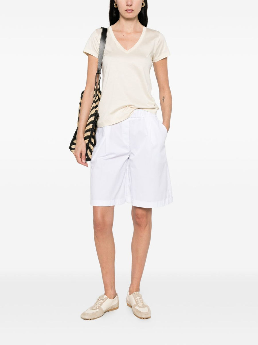 Via Masini 80 Cotton Bermuda Shorts For Women White Versatile With Elastic Waistband And Slip Pockets