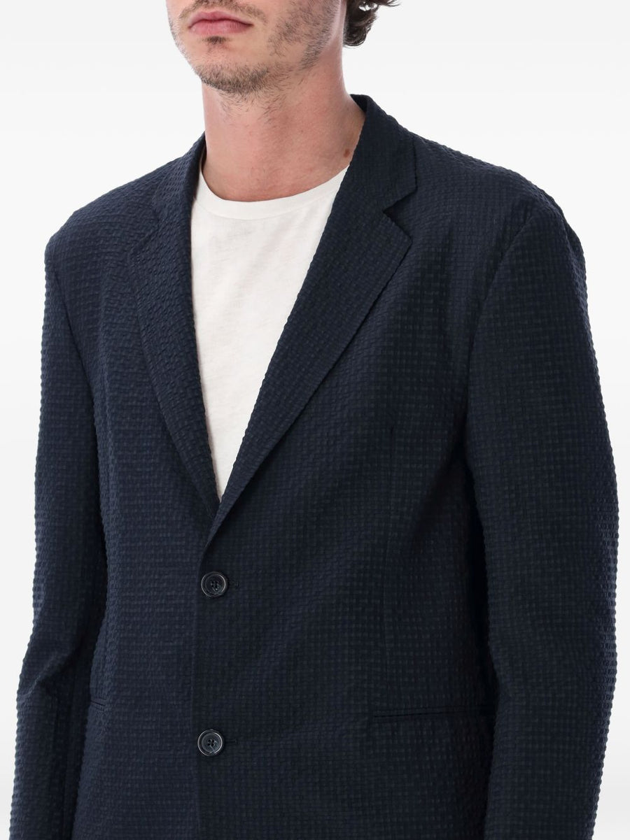Emporio Armani Navy Seersucker Single-Breasted Blazer For Men - Lightweight, Refined Summer Style, Premium