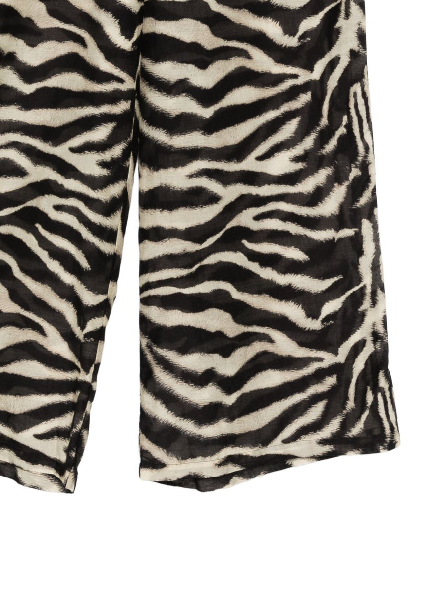 Zebra Print Cotton Silk Trousers By Ermanno Scervino For Women With Elastic Waistband