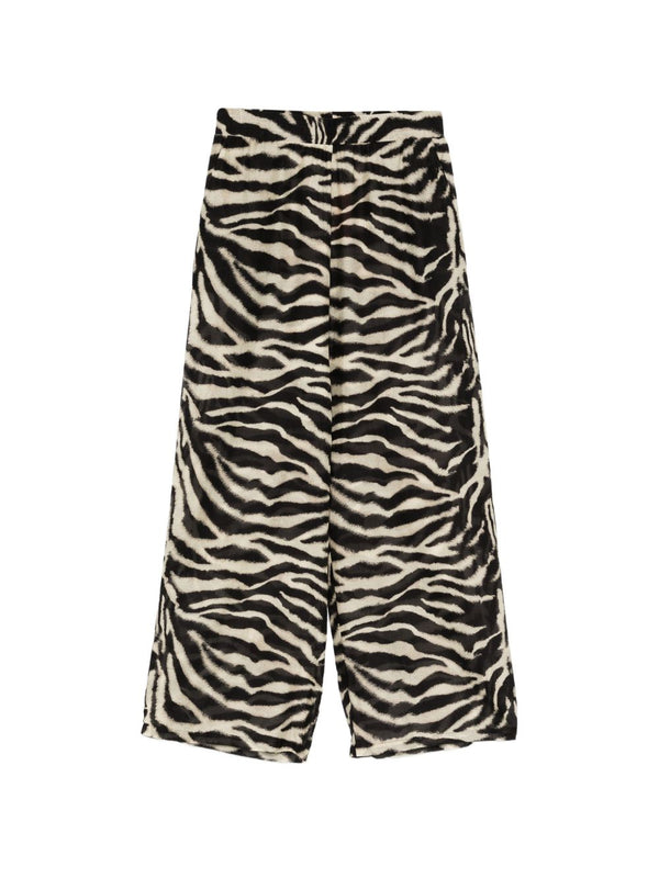Zebra Print Cotton Silk Trousers By Ermanno Scervino For Women With Elastic Waistband
