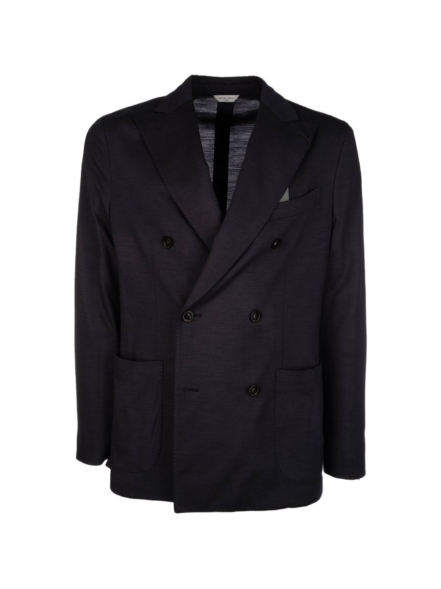 Boglioli Navy Virgin Wool Double Breasted Jacket For Men Refined Versatile Tailored Outerwear