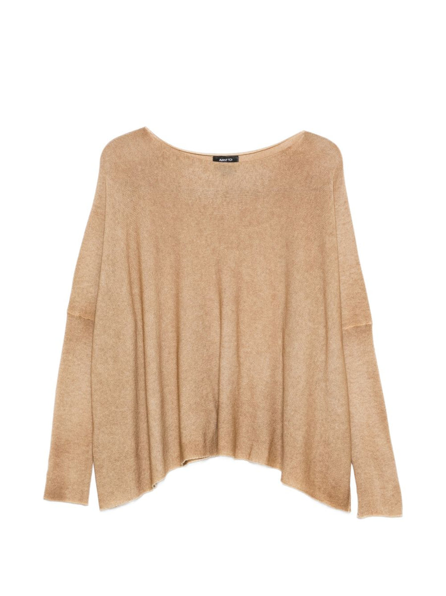 Avant Toi Luxurious Cashmere Oversized Sweater For Women With Round Neck And Asymmetric Hem