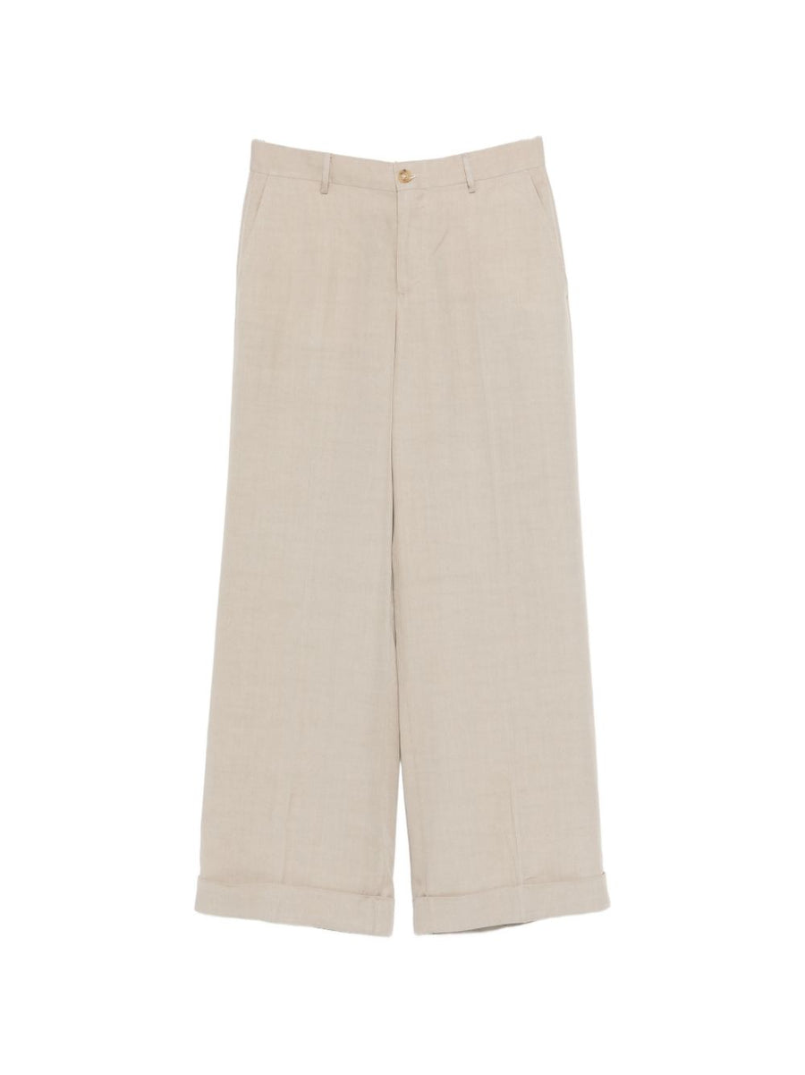 L.B.M. 1911 Lyocell Wide Leg Trousers For Women Beige Breathable With Turn Up Cuffs And Slip Pockets