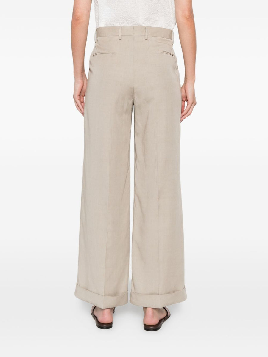 L.B.M. 1911 Lyocell Wide Leg Trousers For Women Beige Breathable With Turn Up Cuffs And Slip Pockets