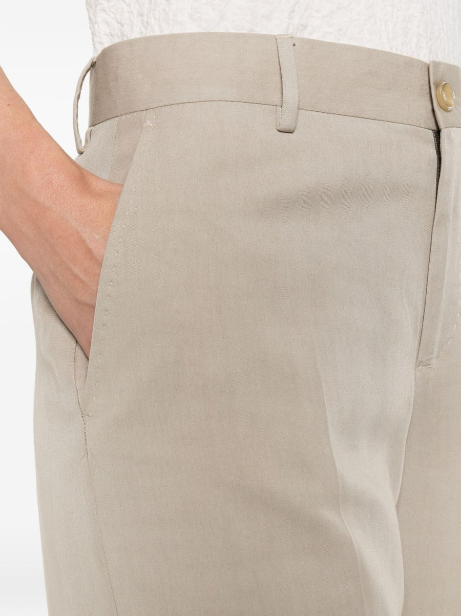 L.B.M. 1911 Lyocell Wide Leg Trousers For Women Beige Breathable With Turn Up Cuffs And Slip Pockets