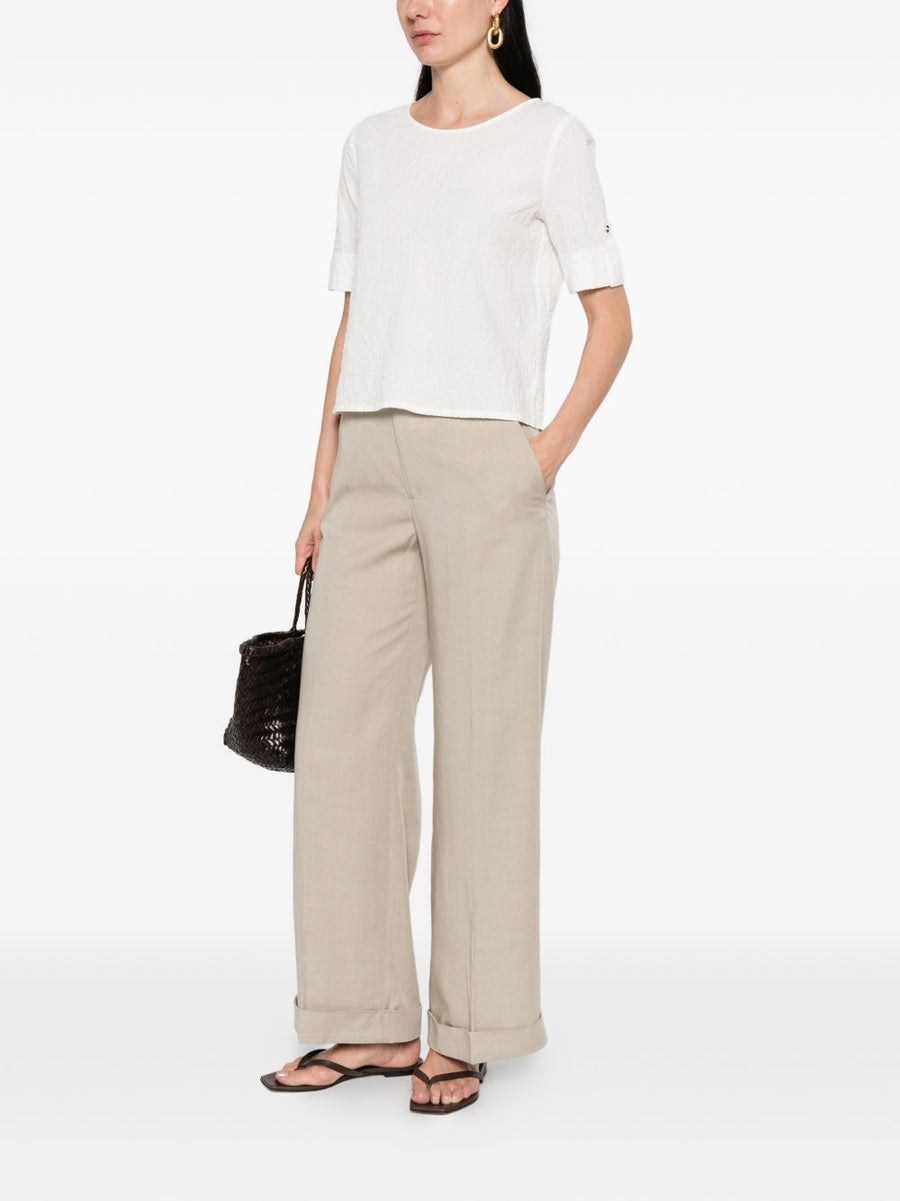L.B.M. 1911 Lyocell Wide Leg Trousers For Women Beige Breathable With Turn Up Cuffs And Slip Pockets