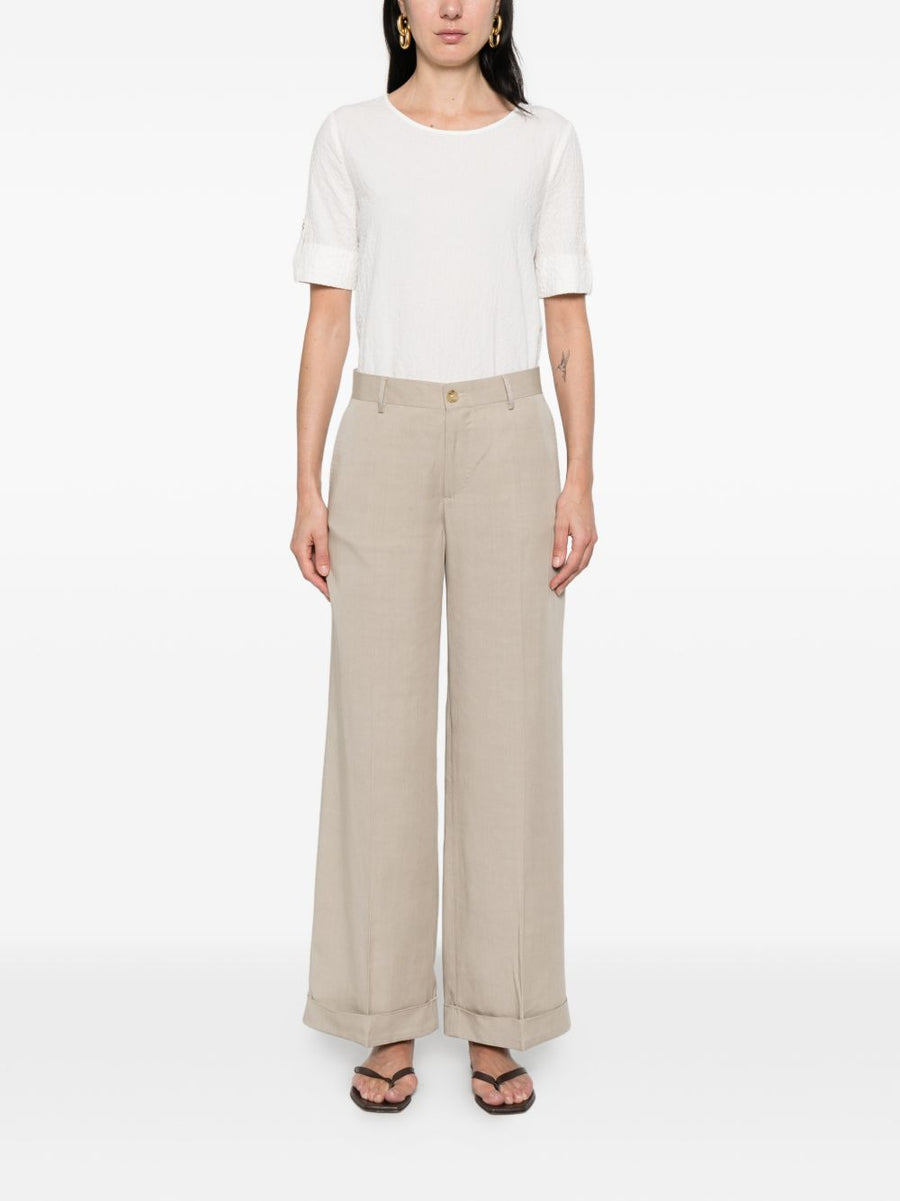 L.B.M. 1911 Lyocell Wide Leg Trousers For Women Beige Breathable With Turn Up Cuffs And Slip Pockets