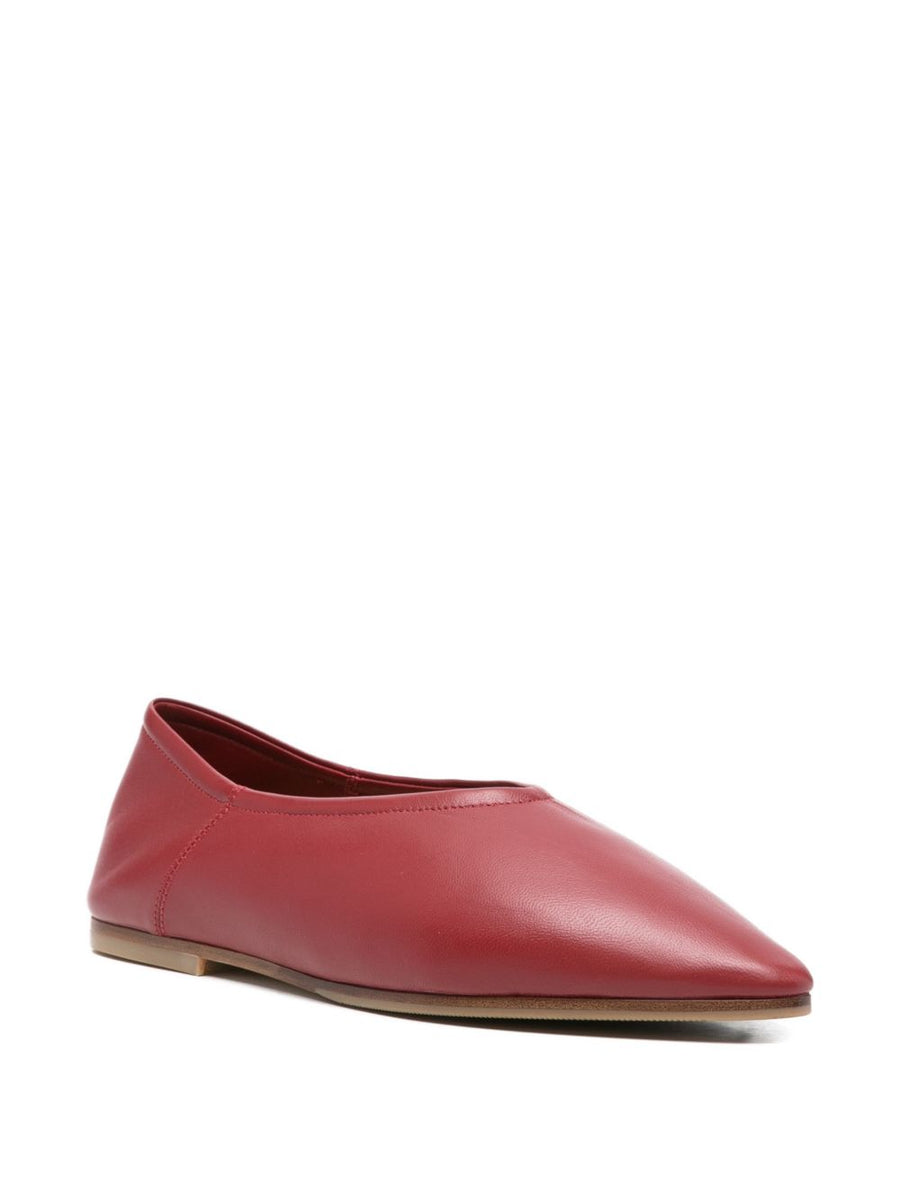 Babu Milano Leather Ballet Flats For Women Red Calf Leather With All Day Comfort And Pointed Toe