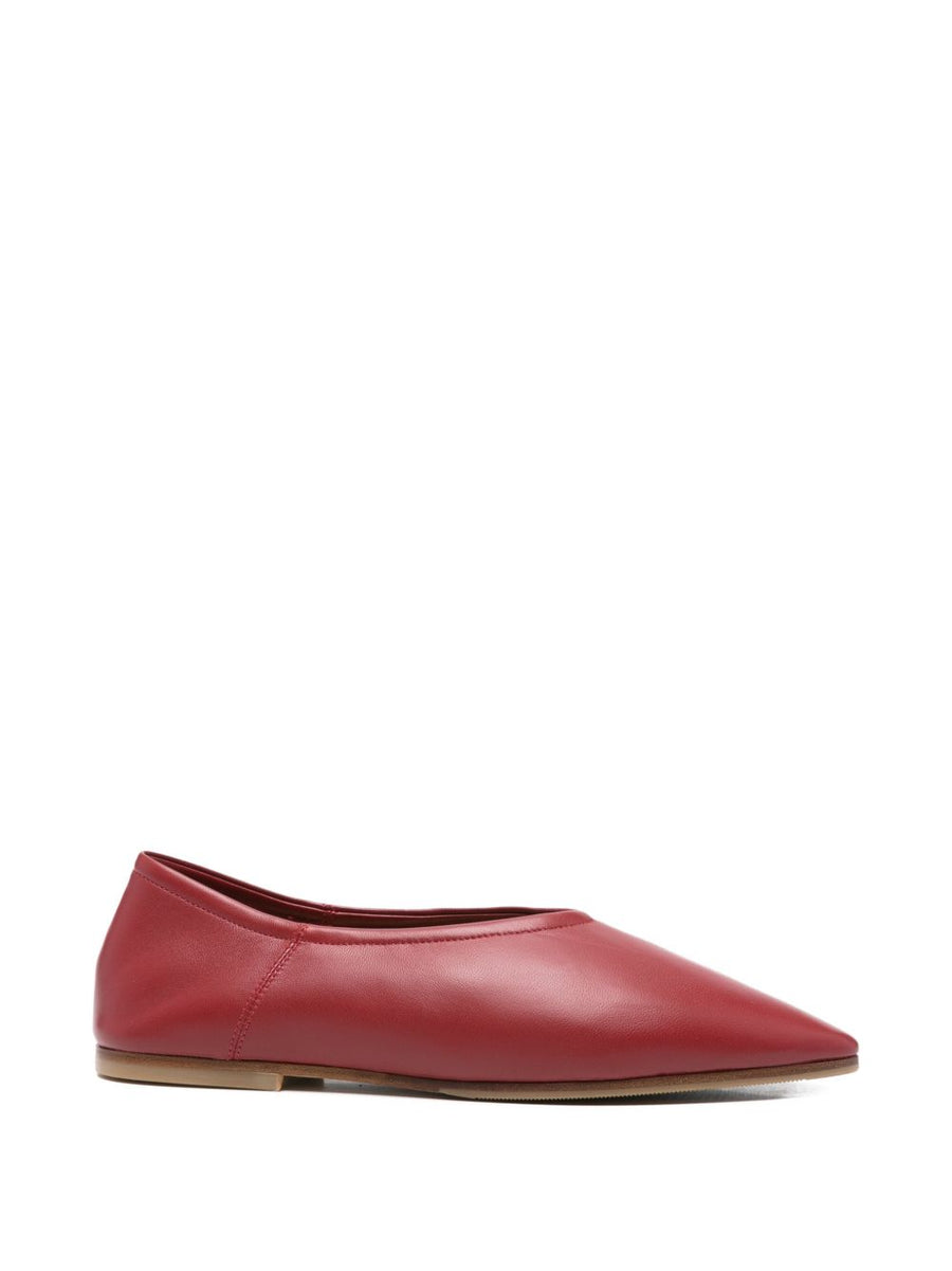 Babu Milano Leather Ballet Flats For Women Red Calf Leather With All Day Comfort And Pointed Toe