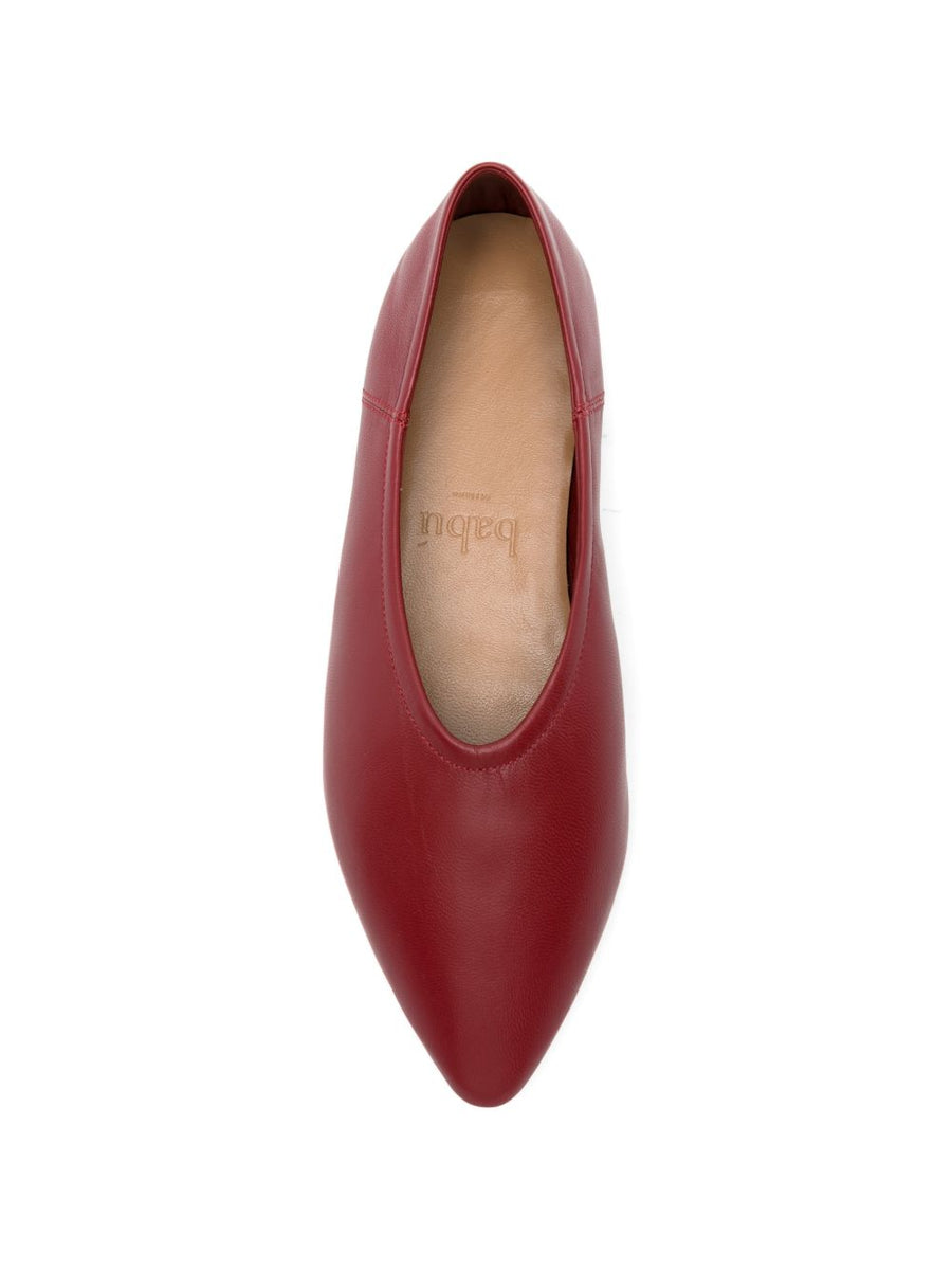Babu Milano Leather Ballet Flats For Women Red Calf Leather With All Day Comfort And Pointed Toe