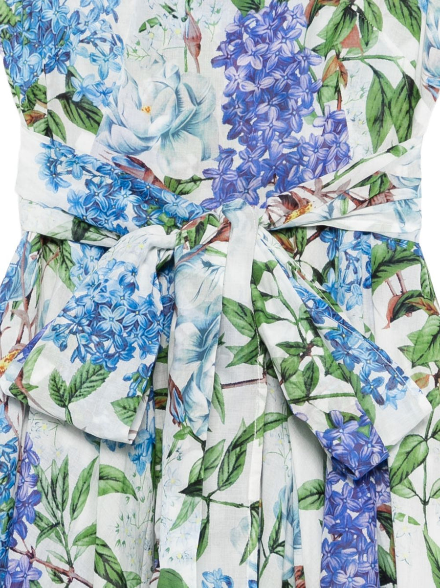 Samantha Sung Aster Cotton Midi Dress With Waist Belt For Women Breathable Light Blue Floral Print Resort Wear