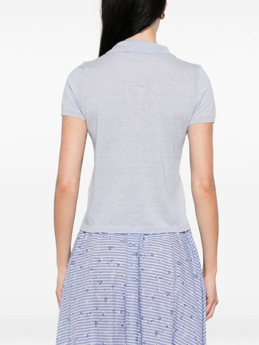 Base Linen Cotton Polo For Women, Breathable Light Blue
