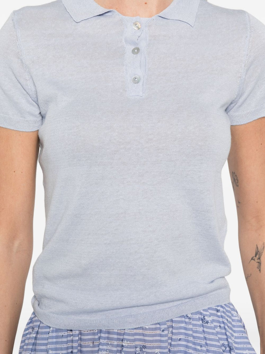 Base Linen Cotton Polo For Women, Breathable Light Blue