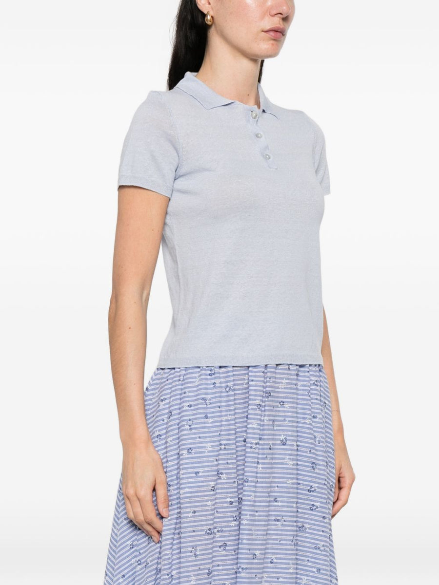 Base Linen Cotton Polo For Women, Breathable Light Blue