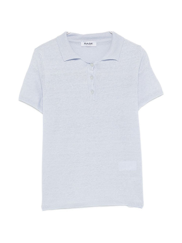 Base Linen Cotton Polo For Women, Breathable Light Blue