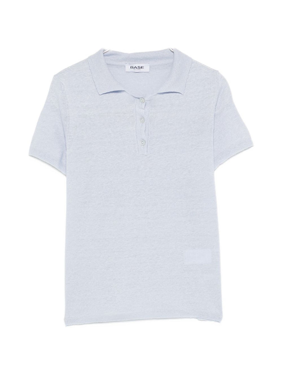 Base Linen Cotton Polo For Women, Breathable Light Blue