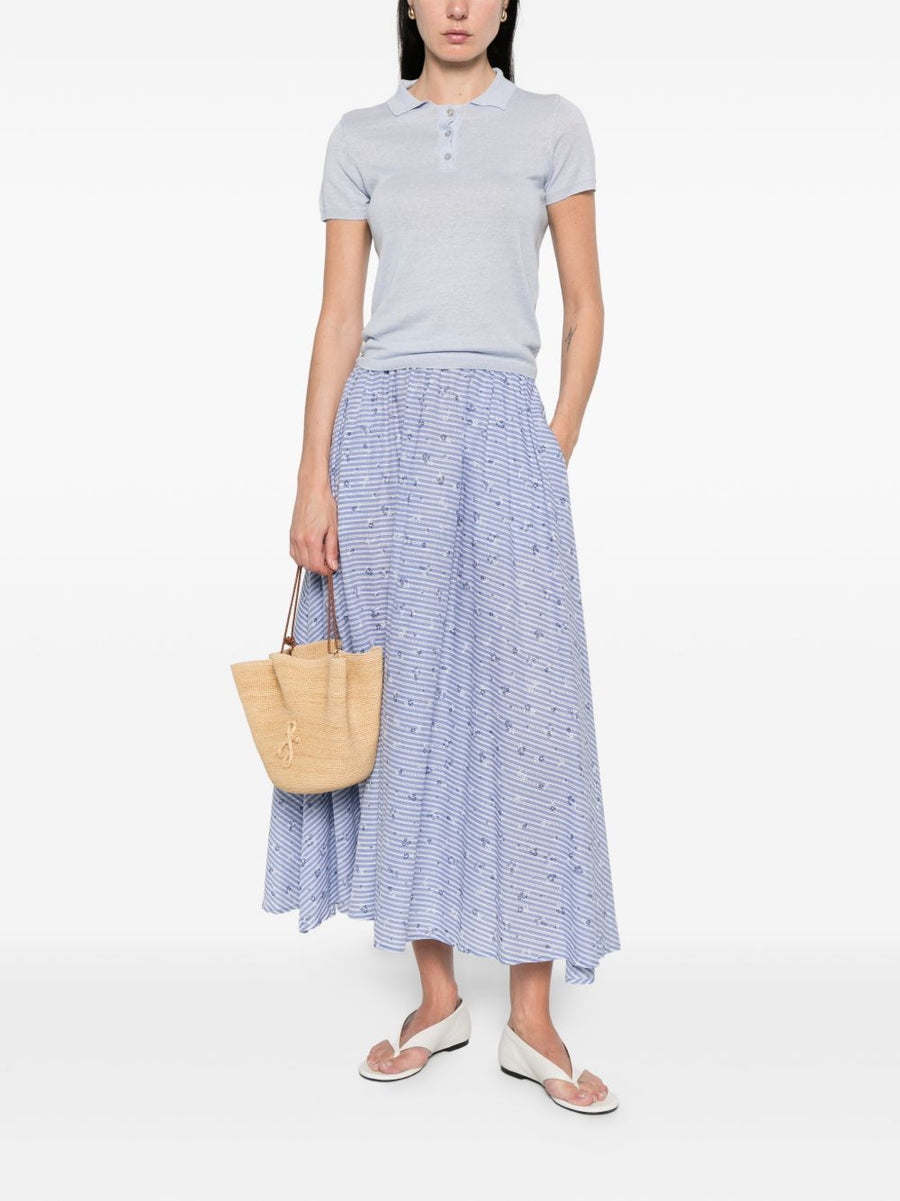 Base Linen Cotton Polo For Women, Breathable Light Blue