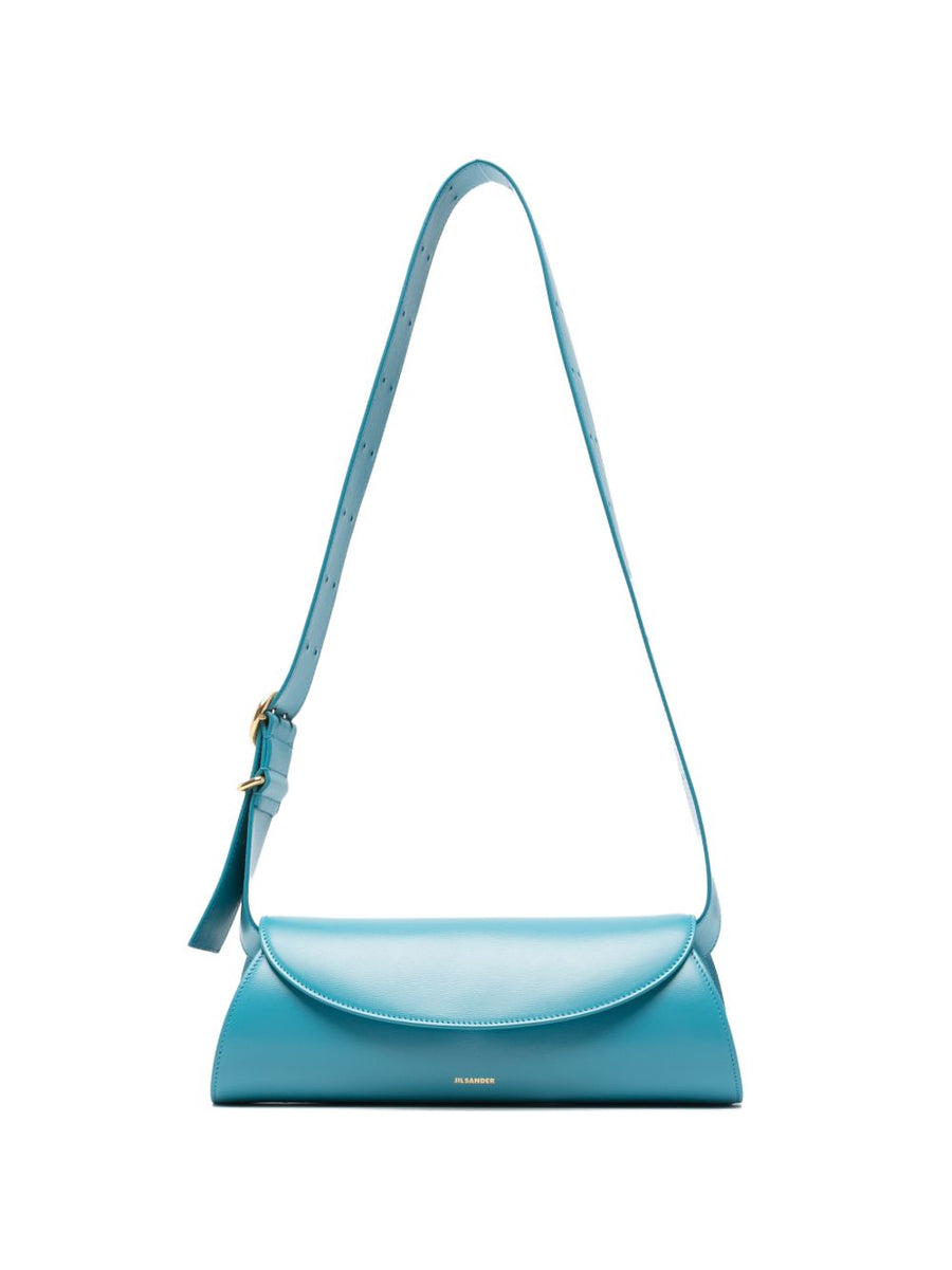 Jil Sander Cannolo Small Leather Shoulder Bag Light Blue Calf Leather Gold Hardware For Women Minimalist Luxury