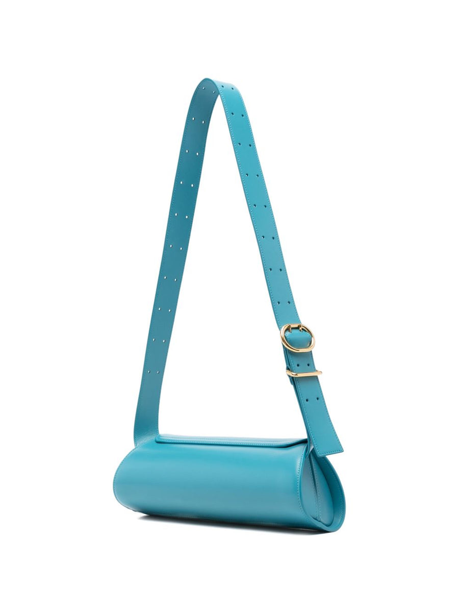 Jil Sander Cannolo Small Leather Shoulder Bag Light Blue Calf Leather Gold Hardware For Women Minimalist Luxury
