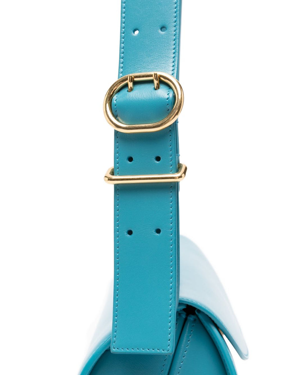 Jil Sander Cannolo Small Leather Shoulder Bag Light Blue Calf Leather Gold Hardware For Women Minimalist Luxury