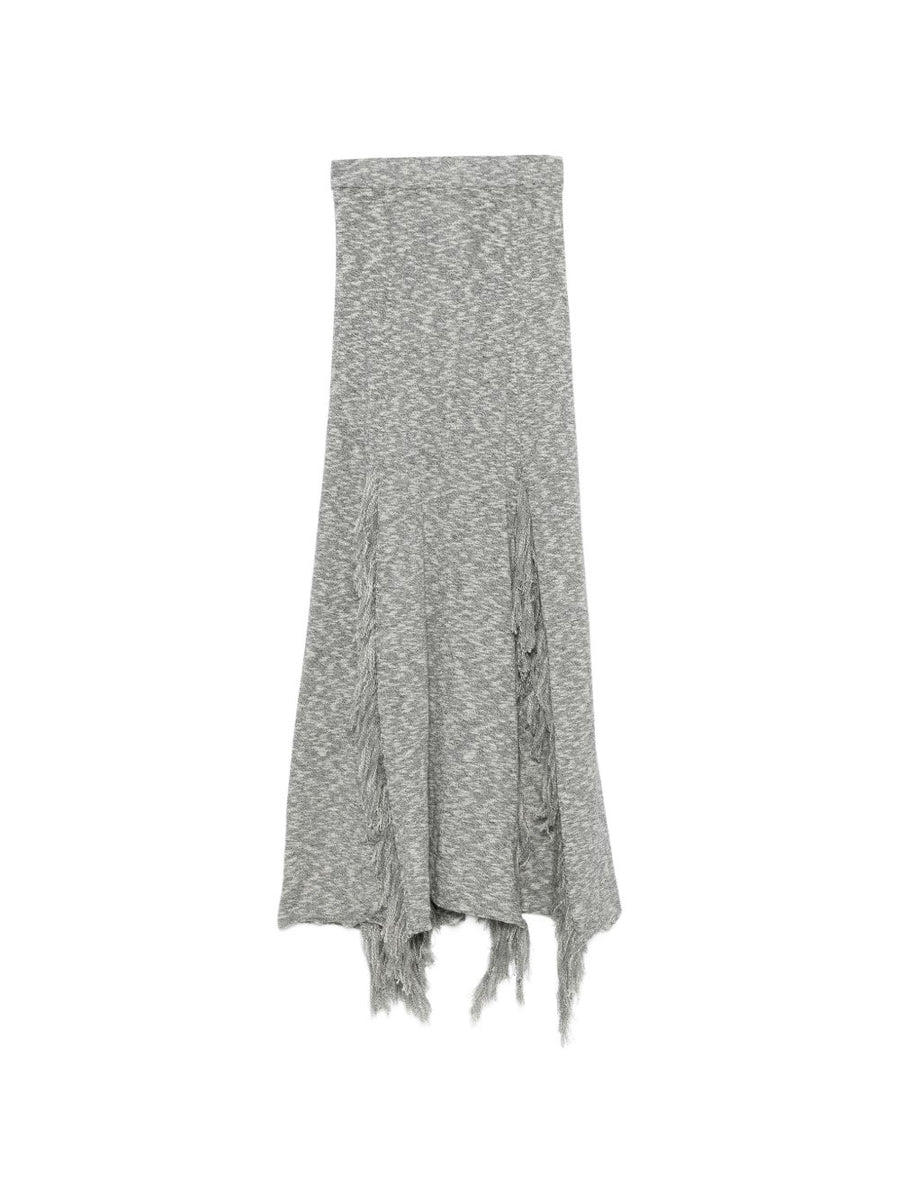 MRZ Cotton Long Skirt Black Textured Weave Grey Fringe Trim For Women Versatile Work To Weekend