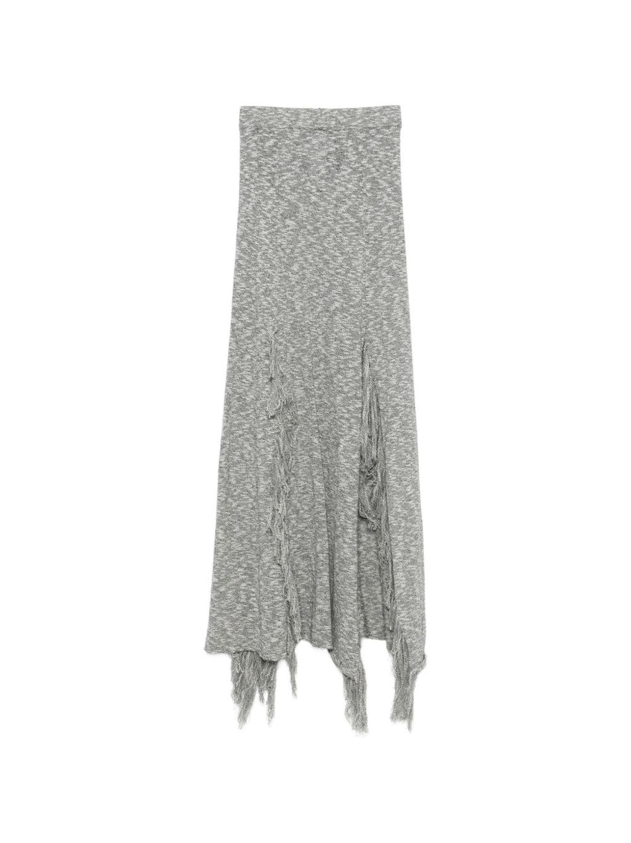 MRZ Cotton Long Skirt Black Textured Weave Grey Fringe Trim For Women Versatile Work To Weekend