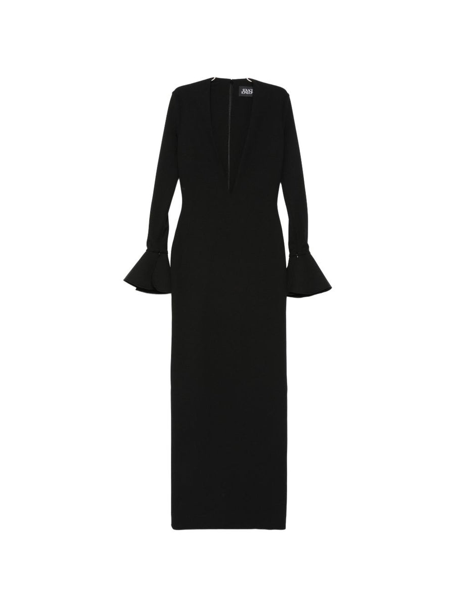Solace London Hutton Maxi Dress For Modern Women Black V Neck Long Sleeve Day To Night Modern Fit