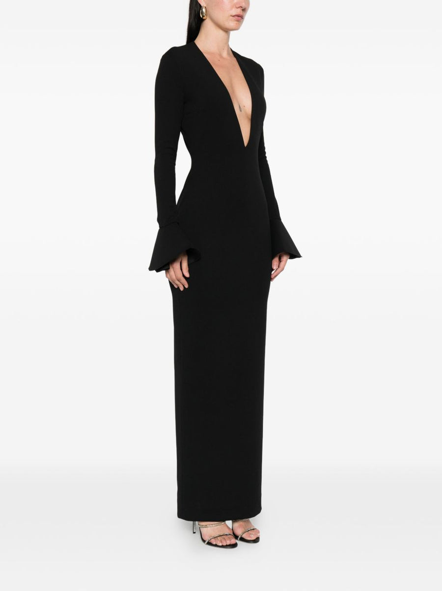 Solace London Hutton Maxi Dress For Modern Women Black V Neck Long Sleeve Day To Night Modern Fit