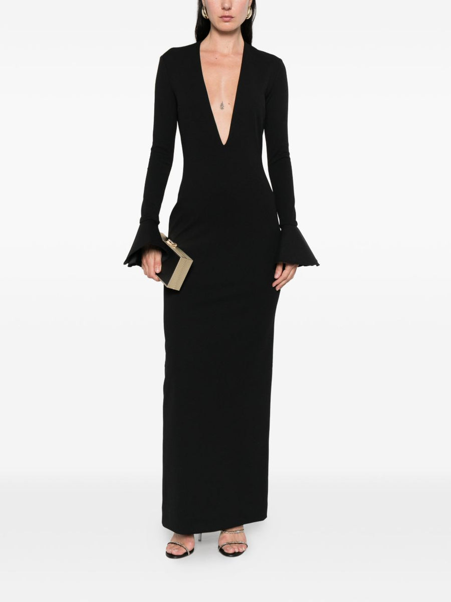 Solace London Hutton Maxi Dress For Modern Women Black V Neck Long Sleeve Day To Night Modern Fit