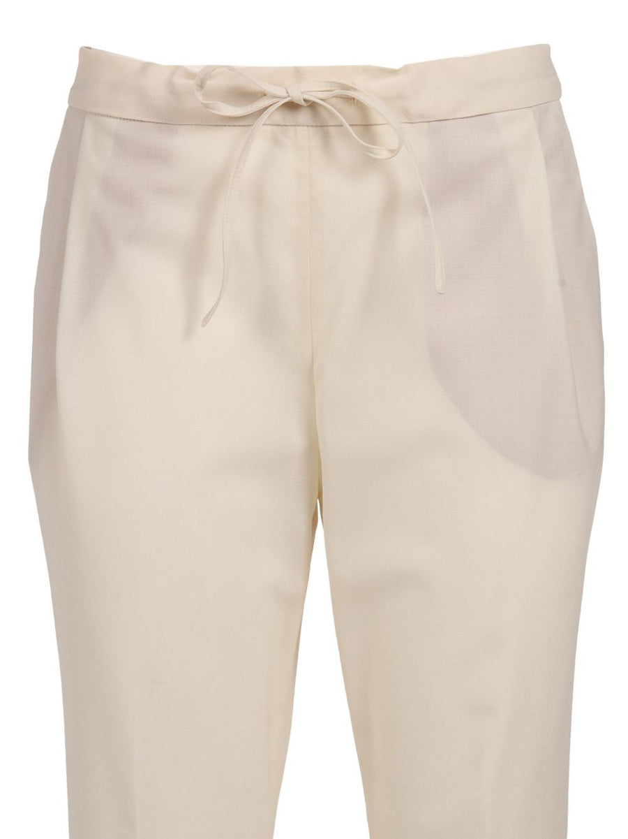 Fabiana Filippi Wool Blend Trousers White With Drawstring Waist And Pleated Front For Women Refined Office Wear