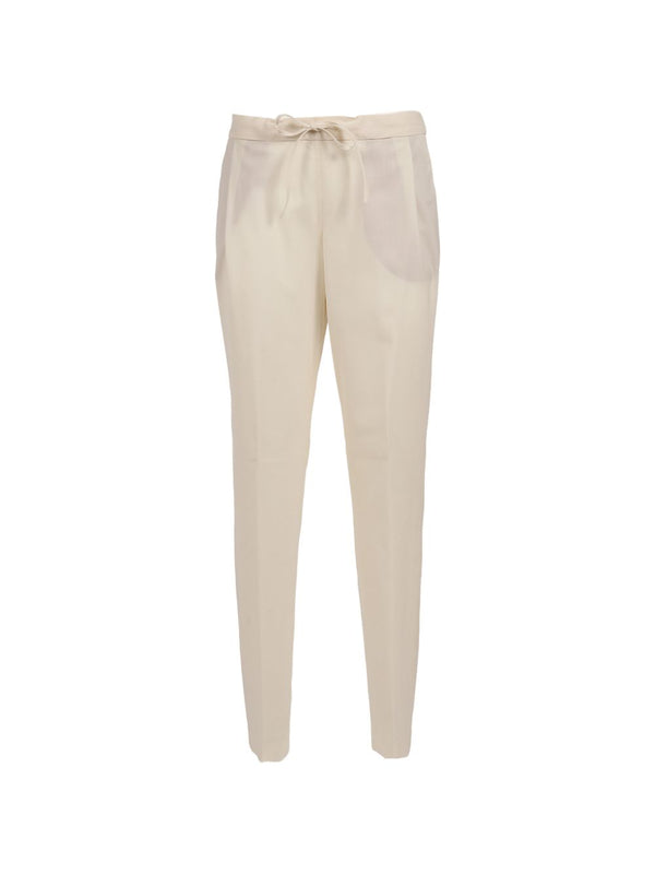 Fabiana Filippi Wool Blend Trousers White With Drawstring Waist And Pleated Front For Women Refined Office Wear