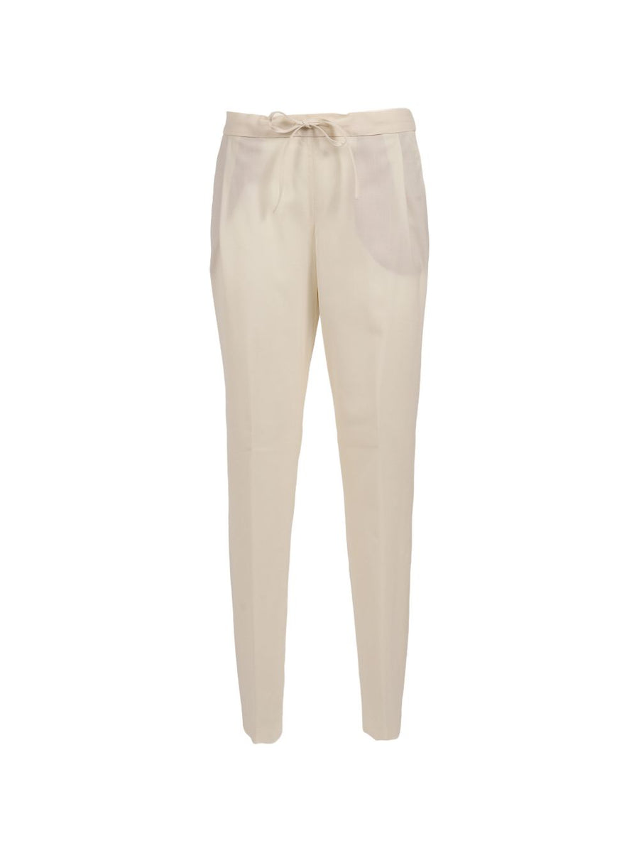 Fabiana Filippi Wool Blend Trousers White With Drawstring Waist And Pleated Front For Women Refined Office Wear