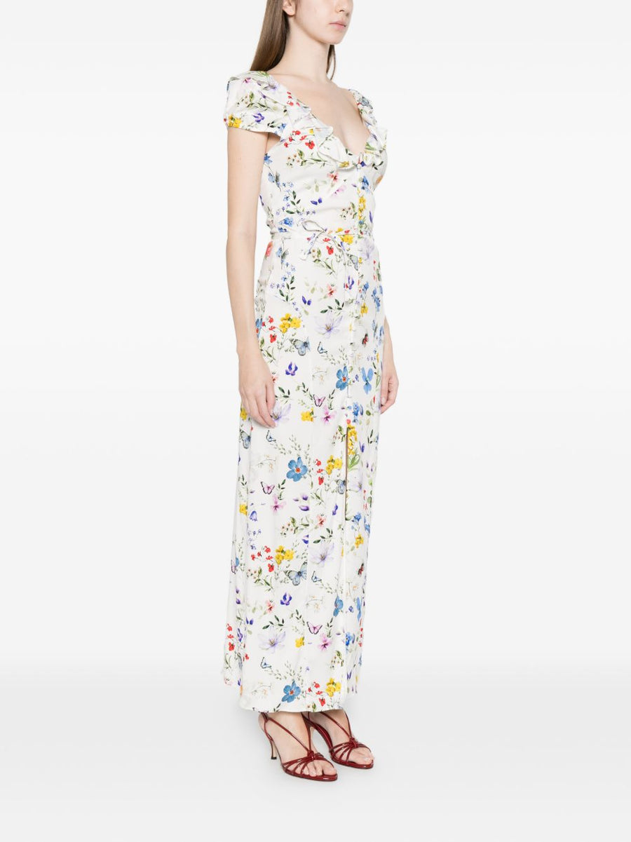 Alice + Olivia Tara Printed Maxi Dress With V Neck Ruffles And Slit For Resort Wear For Women