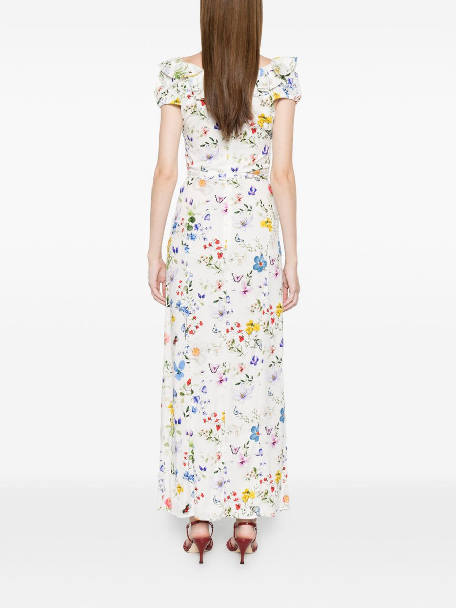 Alice + Olivia Tara Printed Maxi Dress With V Neck Ruffles And Slit For Resort Wear For Women