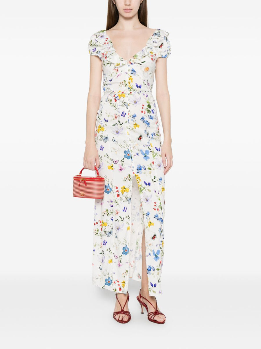Alice + Olivia Tara Printed Maxi Dress With V Neck Ruffles And Slit For Resort Wear For Women