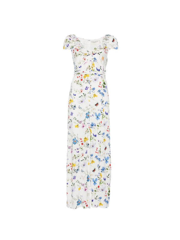 Alice + Olivia V-neck ruffles slit Tara printed long dress