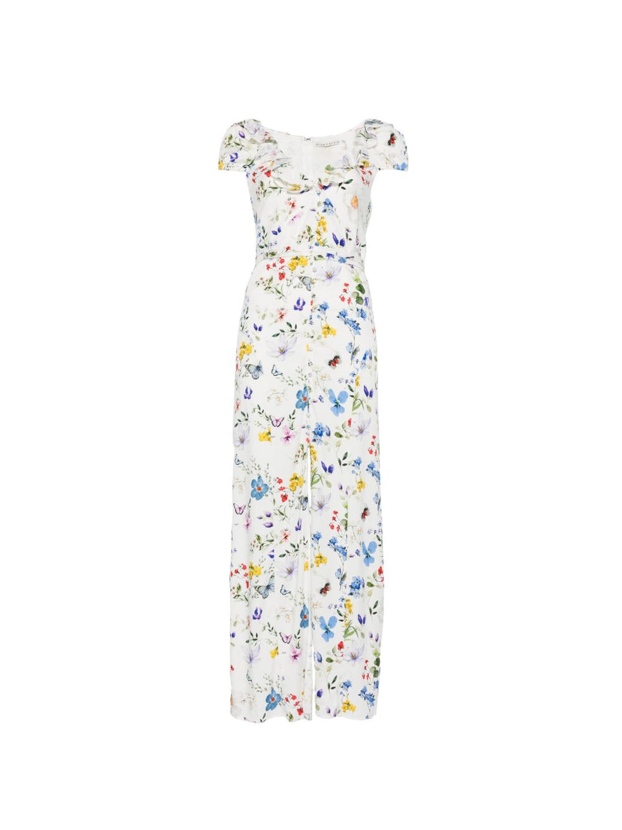 Alice + Olivia Tara Printed Maxi Dress With V Neck Ruffles And Slit For Resort Wear For Women