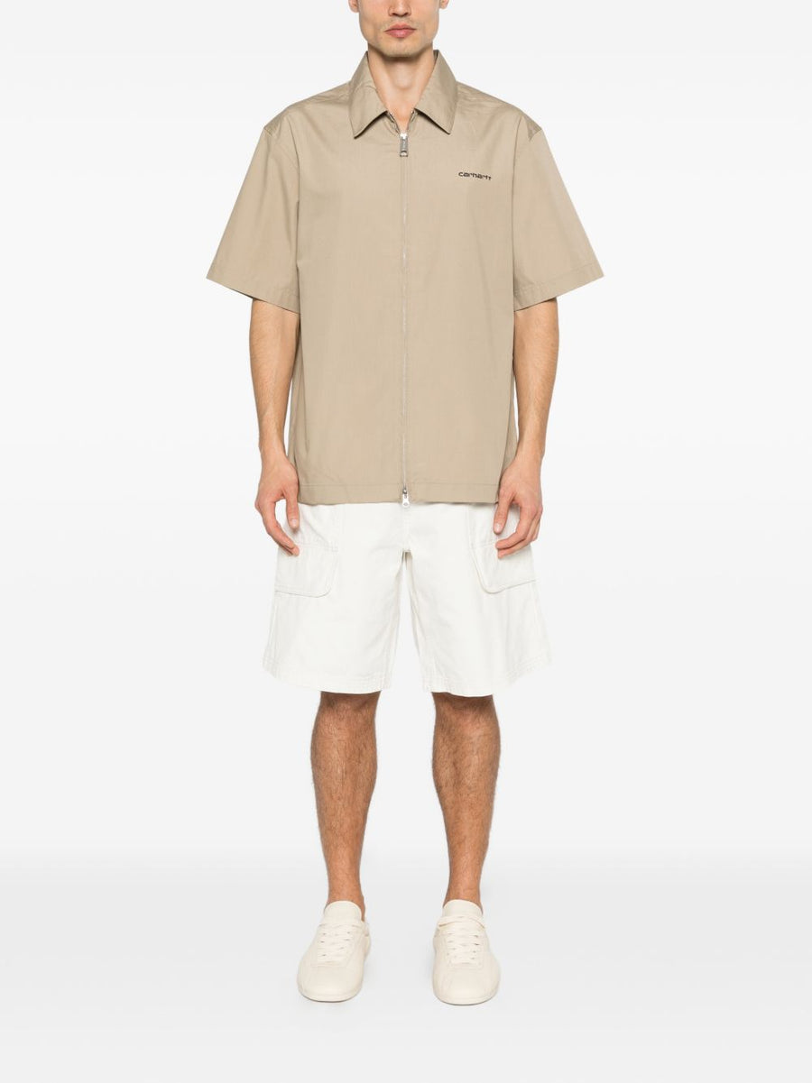 Carhartt Wip Main Cotton Shirt For Men With Front Zip And Point Collar Beige Everyday Durable Wardrobe Staple