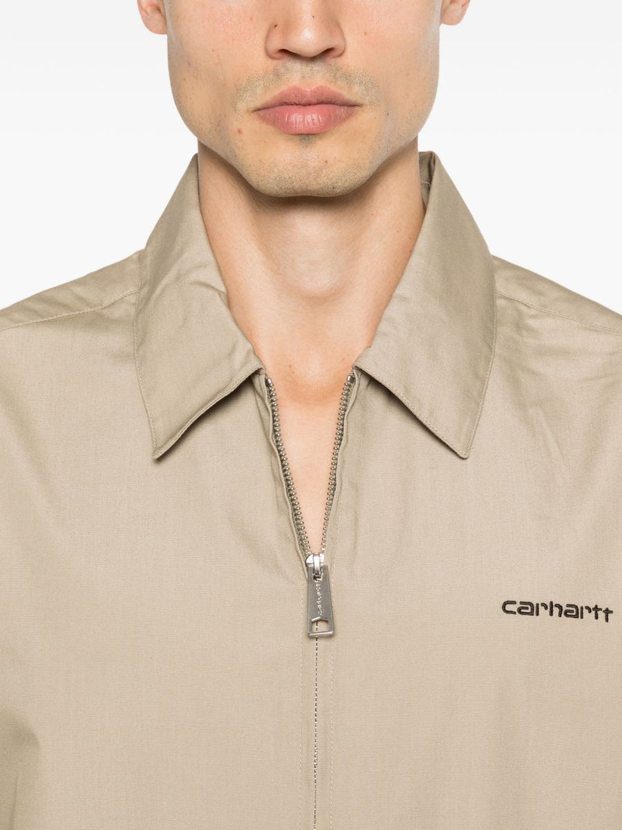 Carhartt Wip Main Cotton Shirt For Men With Front Zip And Point Collar Beige Everyday Durable Wardrobe Staple