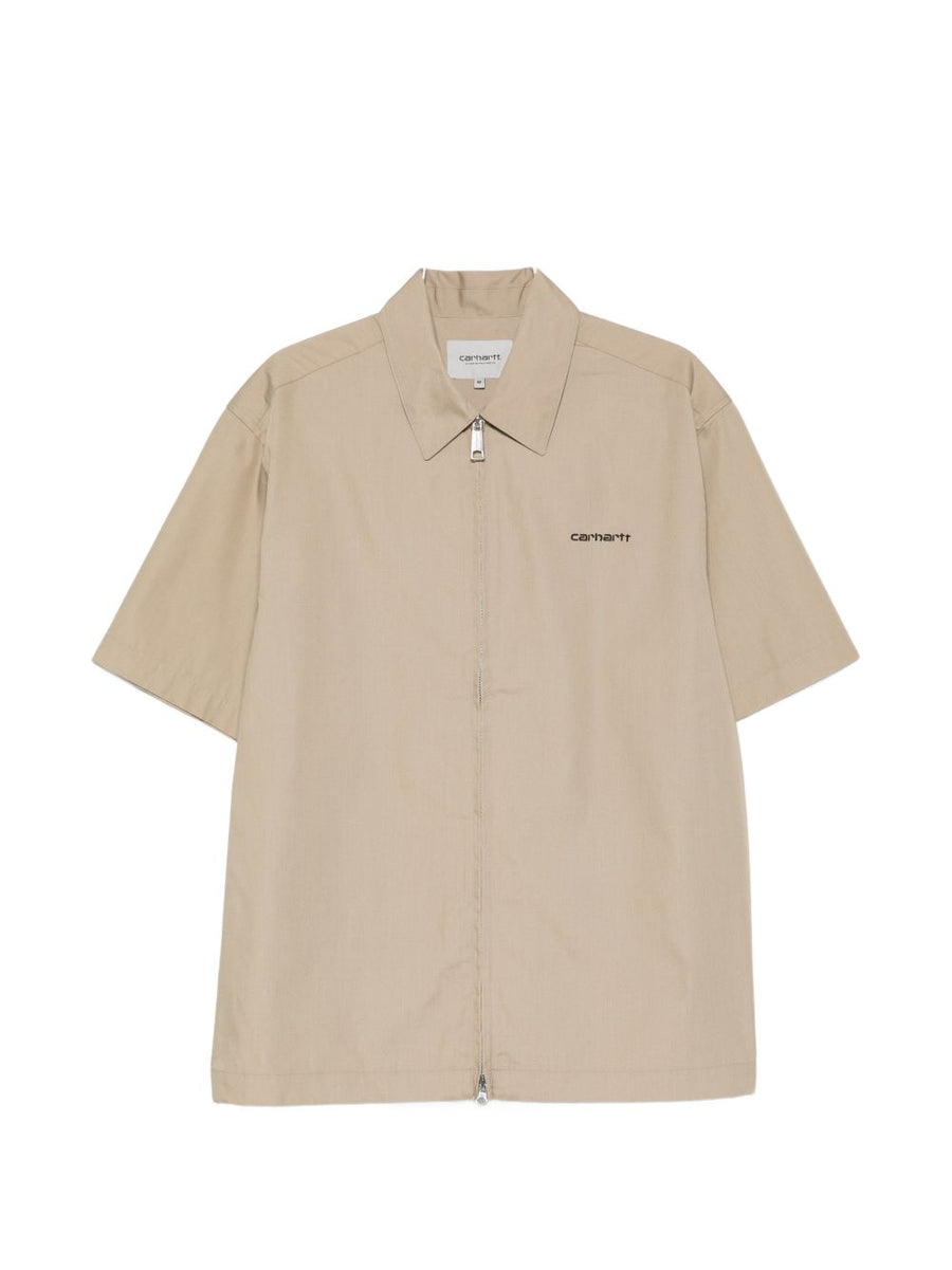 Carhartt Wip Main Cotton Shirt For Men With Front Zip And Point Collar Beige Everyday Durable Wardrobe Staple