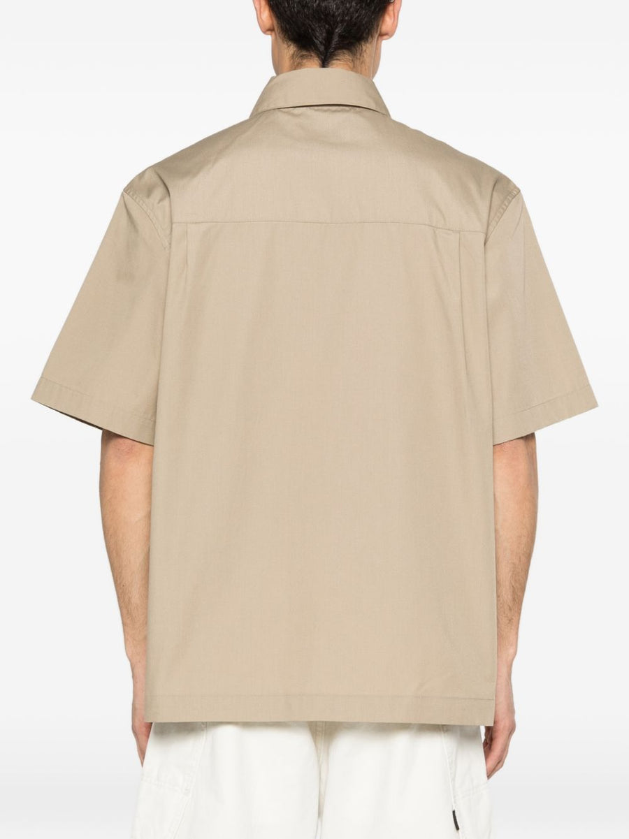 Carhartt Wip Main Cotton Shirt For Men With Front Zip And Point Collar Beige Everyday Durable Wardrobe Staple