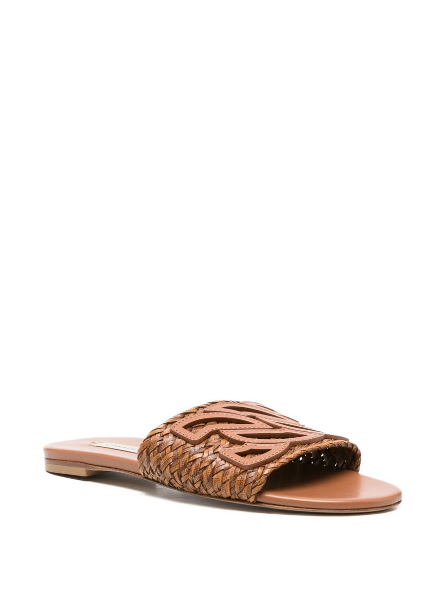 Casadei Leather Flat Sandals for Women Luxurious Versatile Open Toe Slip On with Braided Detail and Logo Footbed