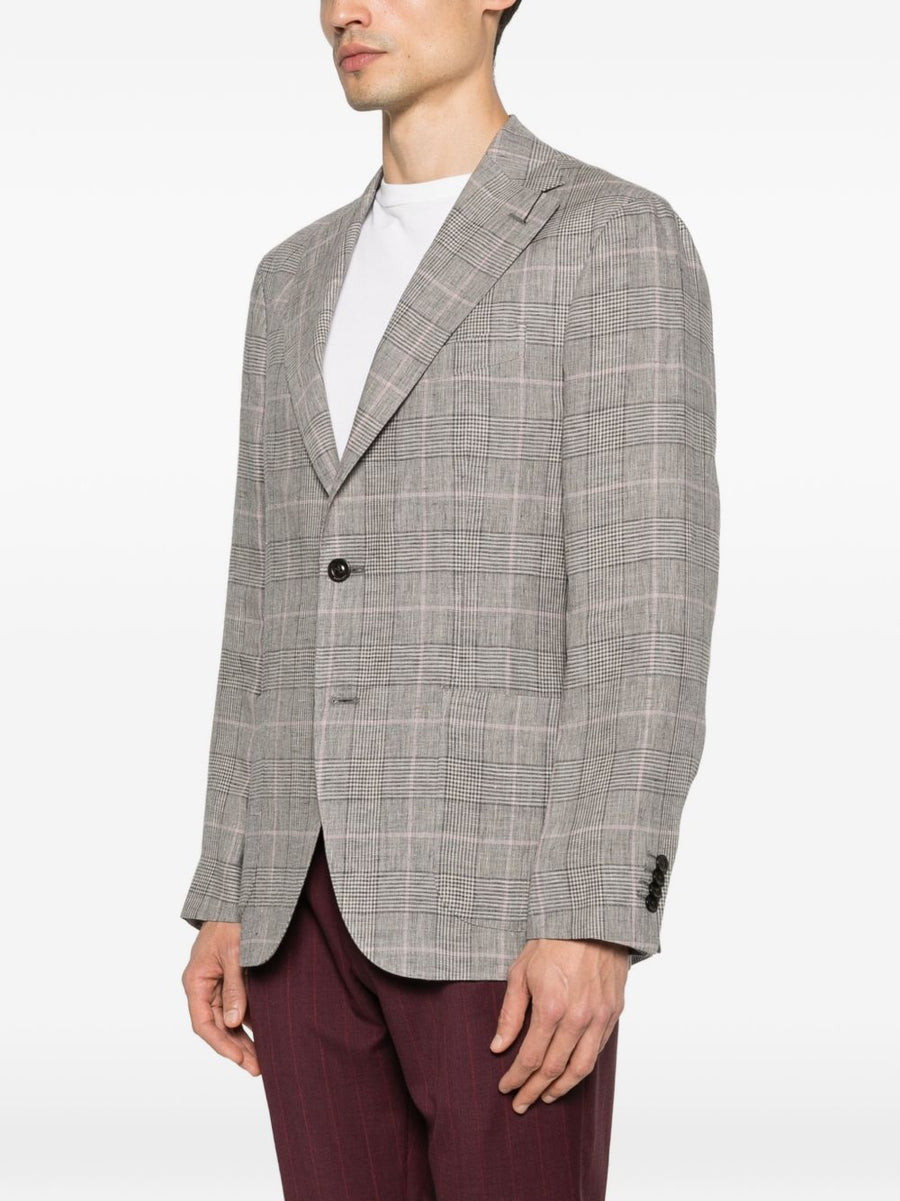Boglioli Line Linen Double Breasted Jacket For Men Breathable Grey Check Luxury Tailoring