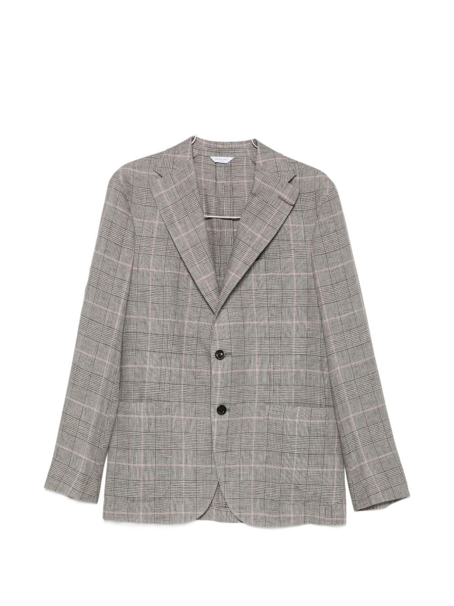 Boglioli Line Linen Double Breasted Jacket For Men Breathable Grey Check Luxury Tailoring