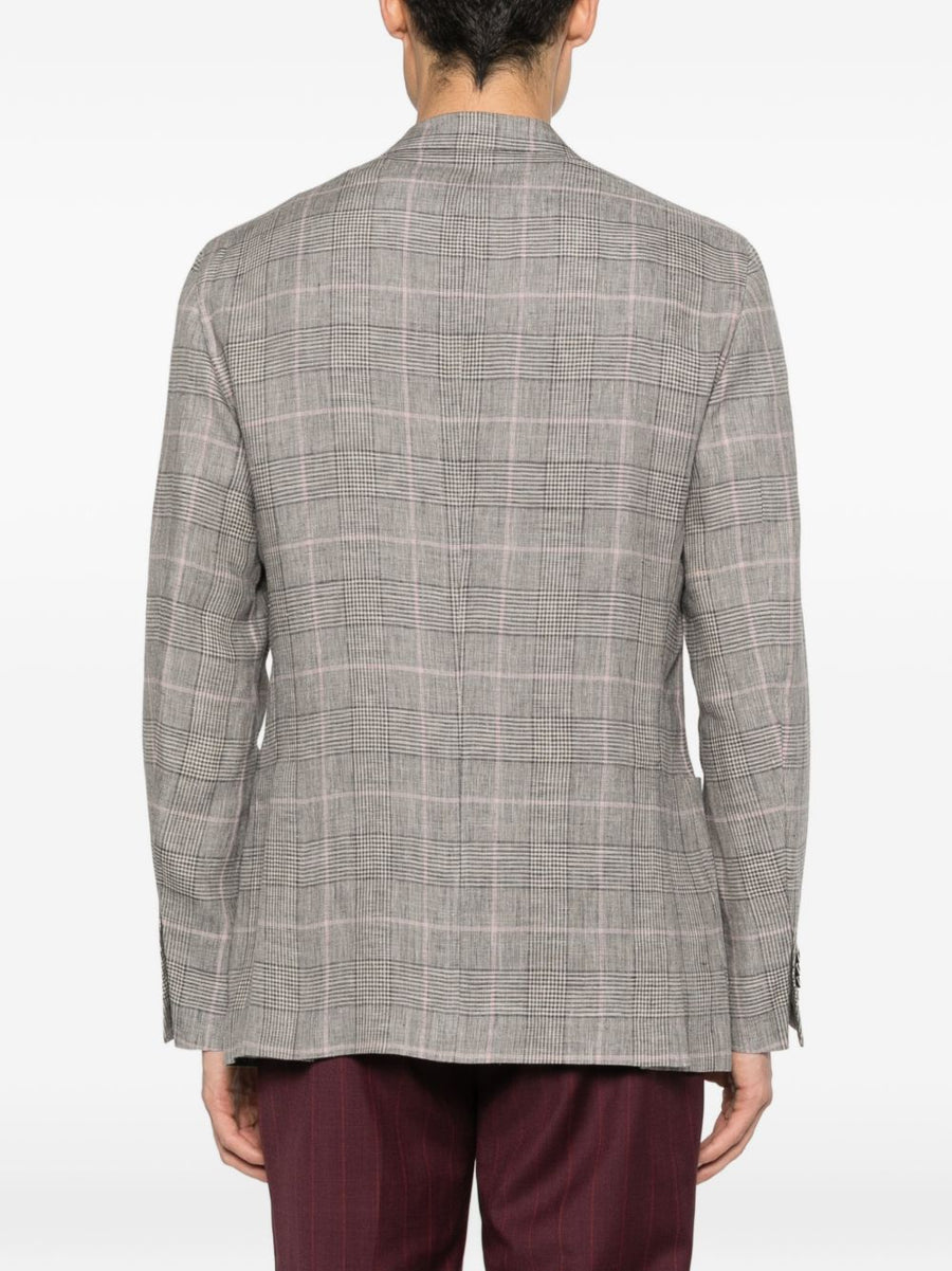 Boglioli Line Linen Double Breasted Jacket For Men Breathable Grey Check Luxury Tailoring