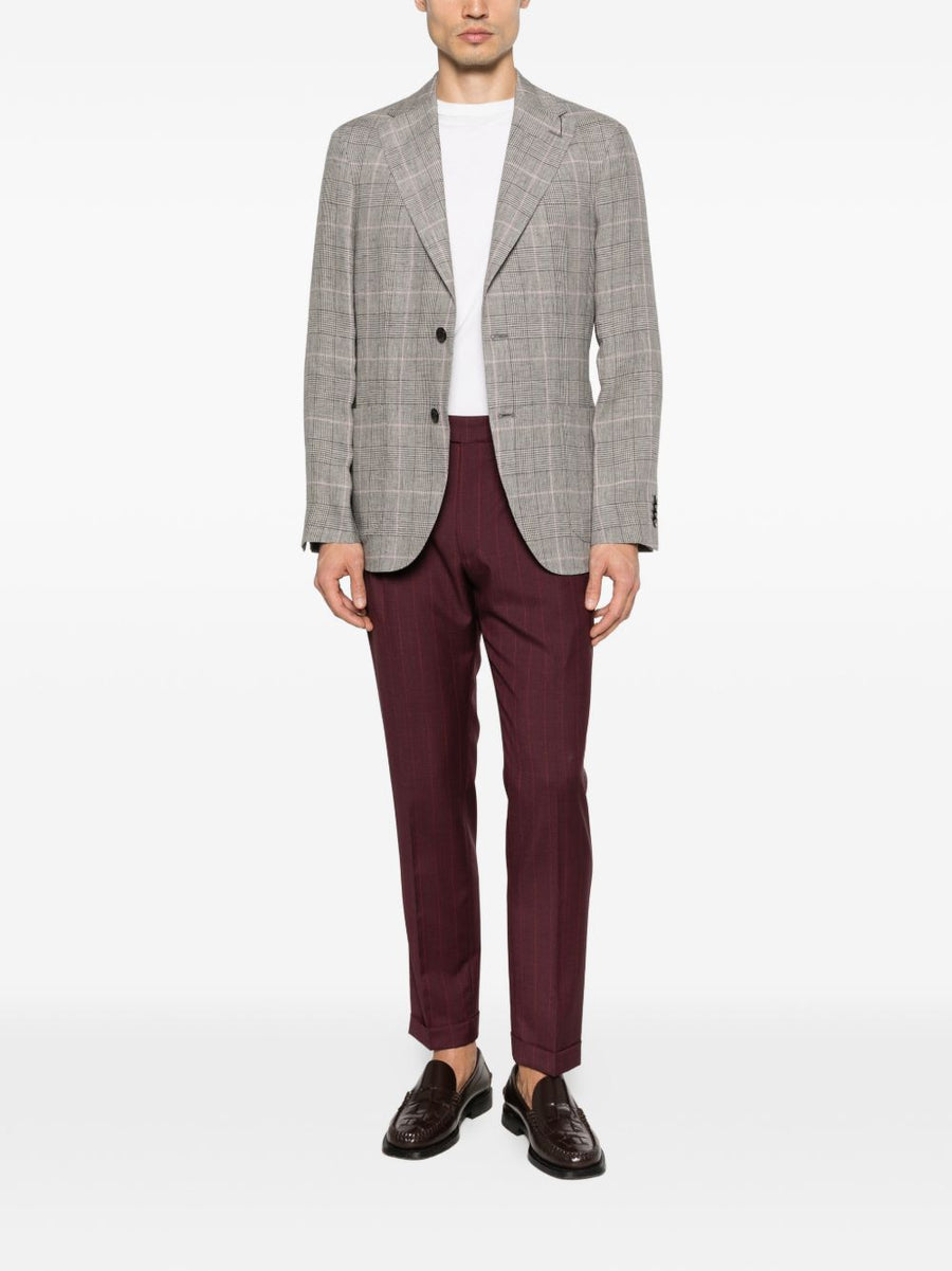 Boglioli Line Linen Double Breasted Jacket For Men Breathable Grey Check Luxury Tailoring