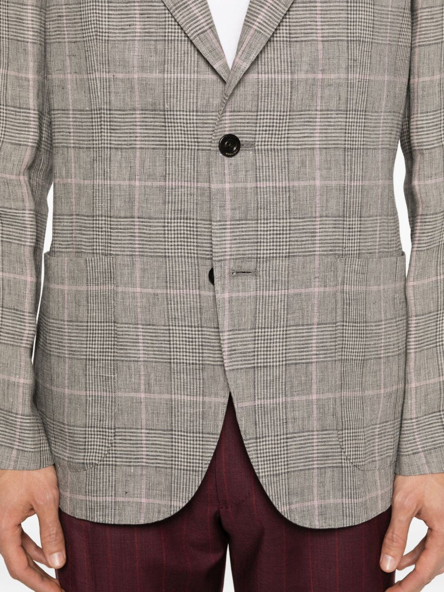 Boglioli Line Linen Double Breasted Jacket For Men Breathable Grey Check Luxury Tailoring