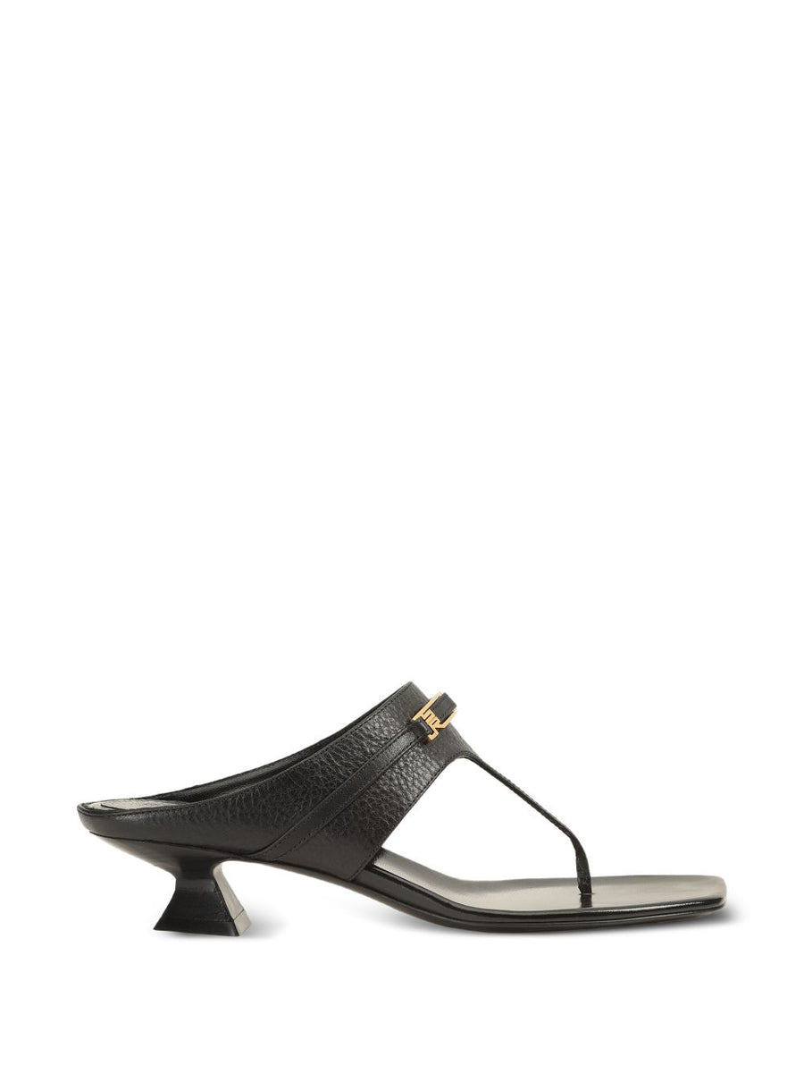Sergio Rossi Leather Thong Sandals For Women Black Calf Leather With Signature Logo Detail And Gold Hardware